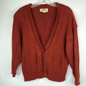 Vintage Winona Knits Burnt Red Vneck Button Sweater Size Small/Medium